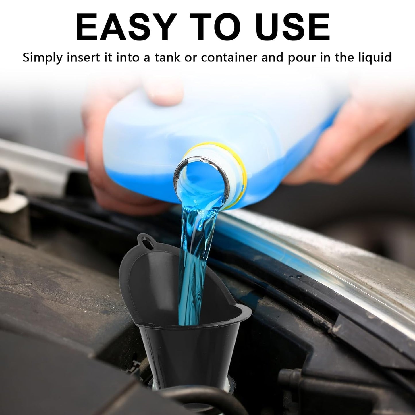 Long-Neck Oil Funnel for Automotive – Multi-Function Plastic Funnel for Oil, Gas & Lubricants – Universal Car Accessory (Blue (1-Pack))
