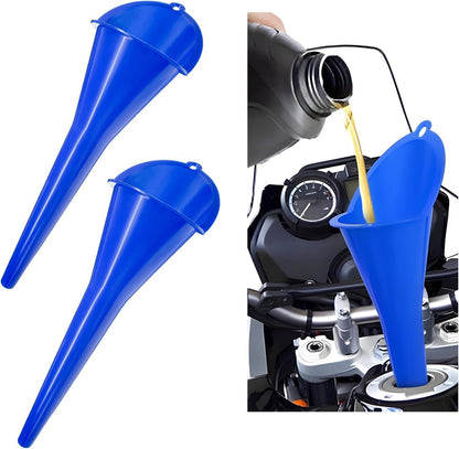 Long-Neck Oil Funnel for Automotive – Multi-Function Plastic Funnel for Oil, Gas & Lubricants – Universal Car Accessory (Blue (1-Pack))