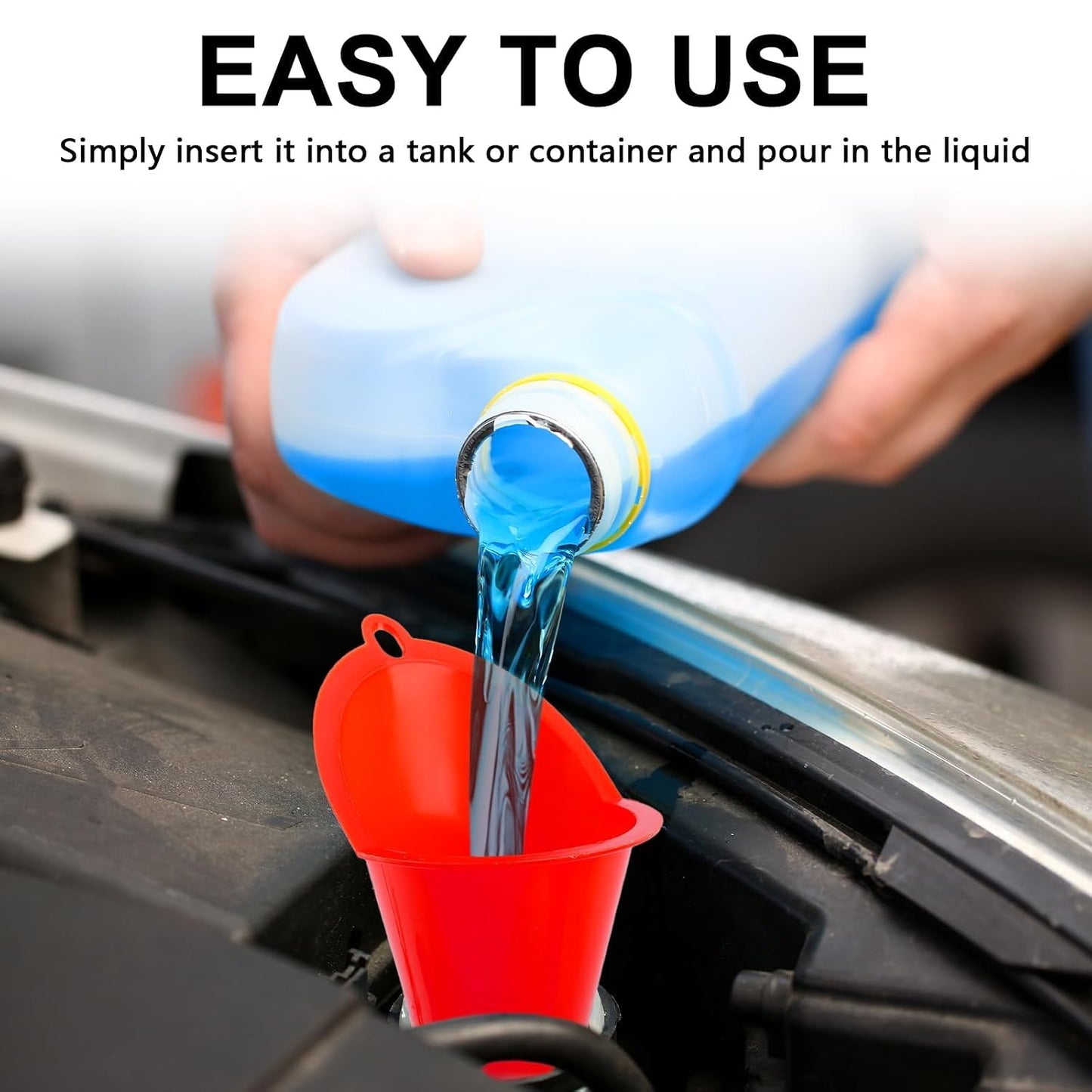 Long-Neck Oil Funnel for Automotive – Multi-Function Plastic Funnel for Oil, Gas & Lubricants – Universal Car Accessory (Blue (1-Pack))