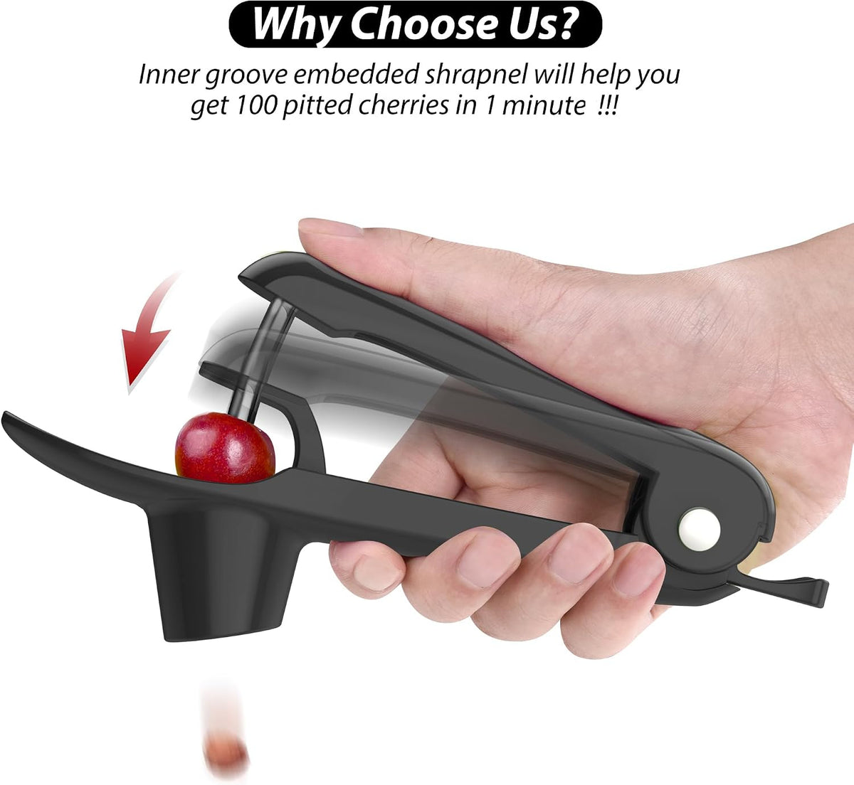 Cherry Pitter - Stainless Steel Cherries Pitter Tool Cherries Corer Cherry Remover for Making Cherry Jam with Lock Design(Black)