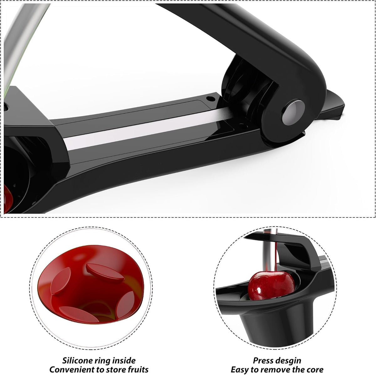 Cherry Pitter - Stainless Steel Cherries Pitter Tool Cherries Corer Cherry Remover for Making Cherry Jam with Lock Design(Black)
