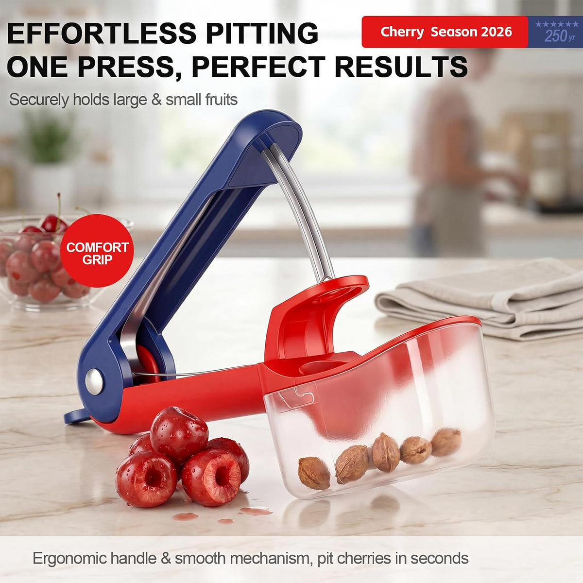 Cherry Pitter - Stainless Steel Cherries Pitter Tool Cherries Corer Cherry Remover for Making Cherry Jam with Lock Design(Black)