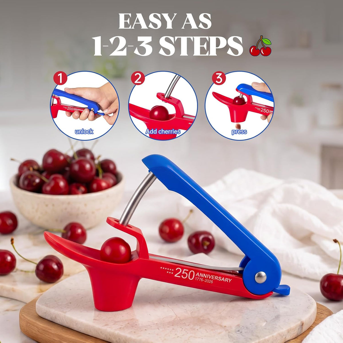 Cherry Pitter - Stainless Steel Cherries Pitter Tool Cherries Corer Cherry Remover for Making Cherry Jam with Lock Design(Black)