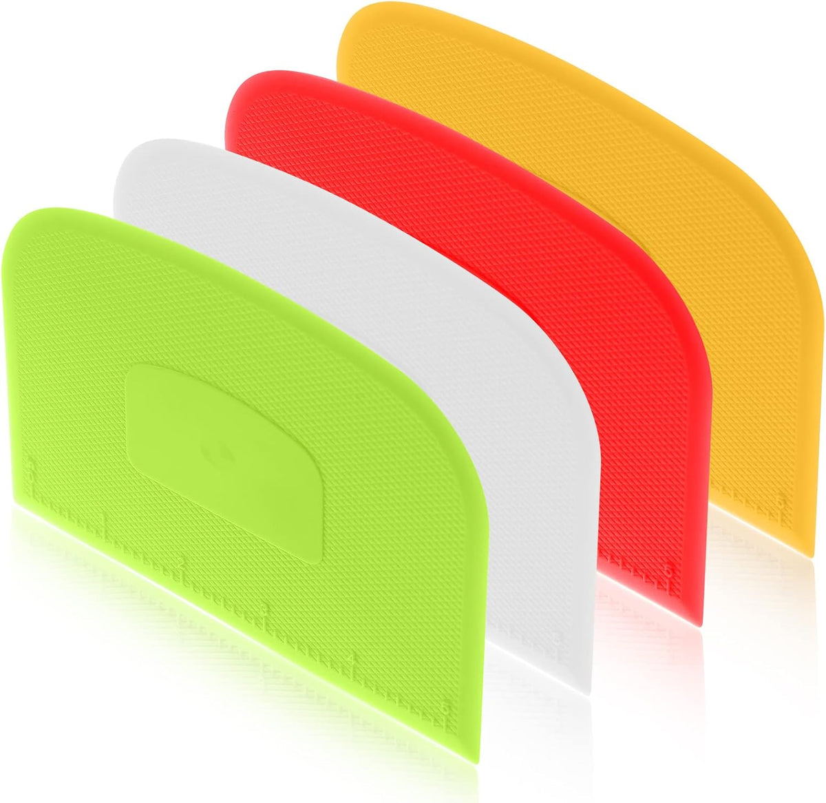 4 Piece Plastic Dough Scraper Bowl Scraper Flexible Multipurpose Food Spatula Plastic Daigh Cutter for Bread Cake Dough Fondant Icing (White, Green, Yellow, Red)