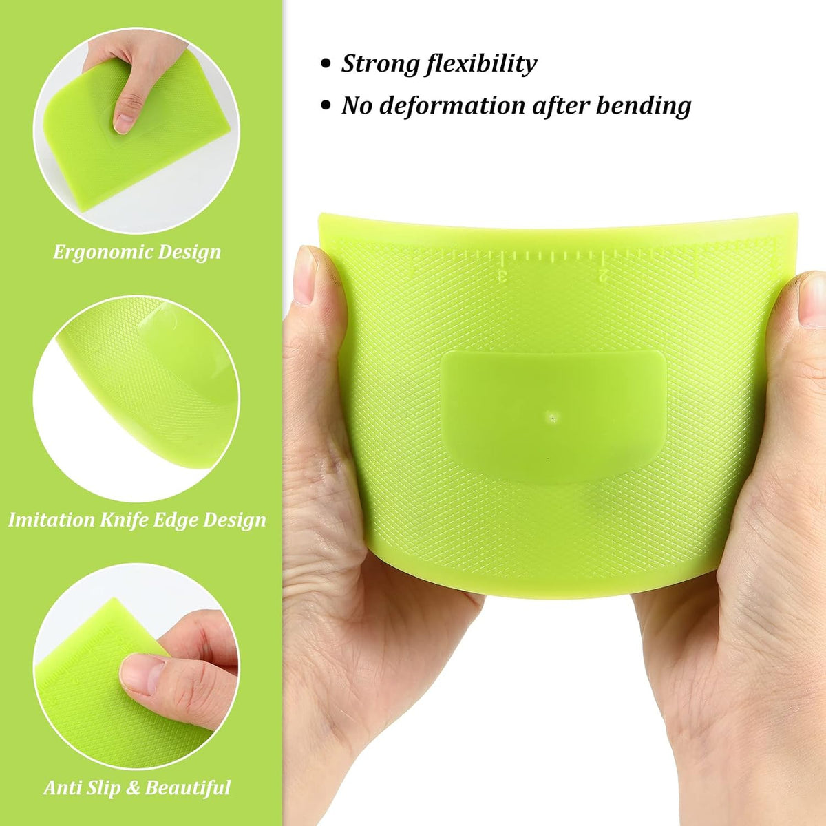 4 Piece Plastic Dough Scraper Bowl Scraper Flexible Multipurpose Food Spatula Plastic Daigh Cutter for Bread Cake Dough Fondant Icing (White, Green, Yellow, Red)
