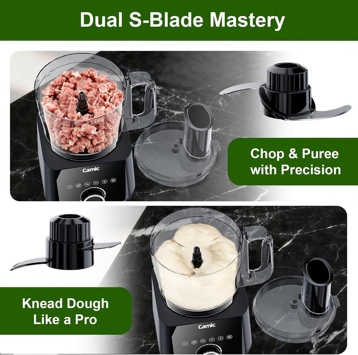 Food Processor, 600W, Shredding and Slicing, French Fries Cutter, Kneading, Meat and Vegetable Chopping, Ice Crushing, 6 Presets, Easy to Operate and Clean for Home Use (Standard Version)