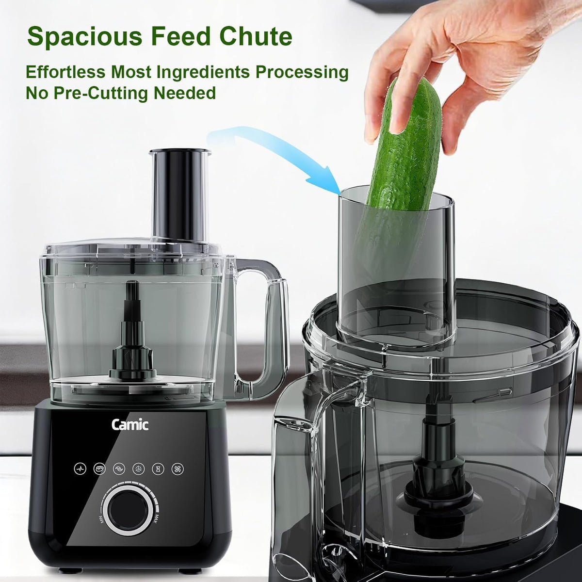 Food Processor, 600W, Shredding and Slicing, French Fries Cutter, Kneading, Meat and Vegetable Chopping, Ice Crushing, 6 Presets, Easy to Operate and Clean for Home Use (Standard Version)