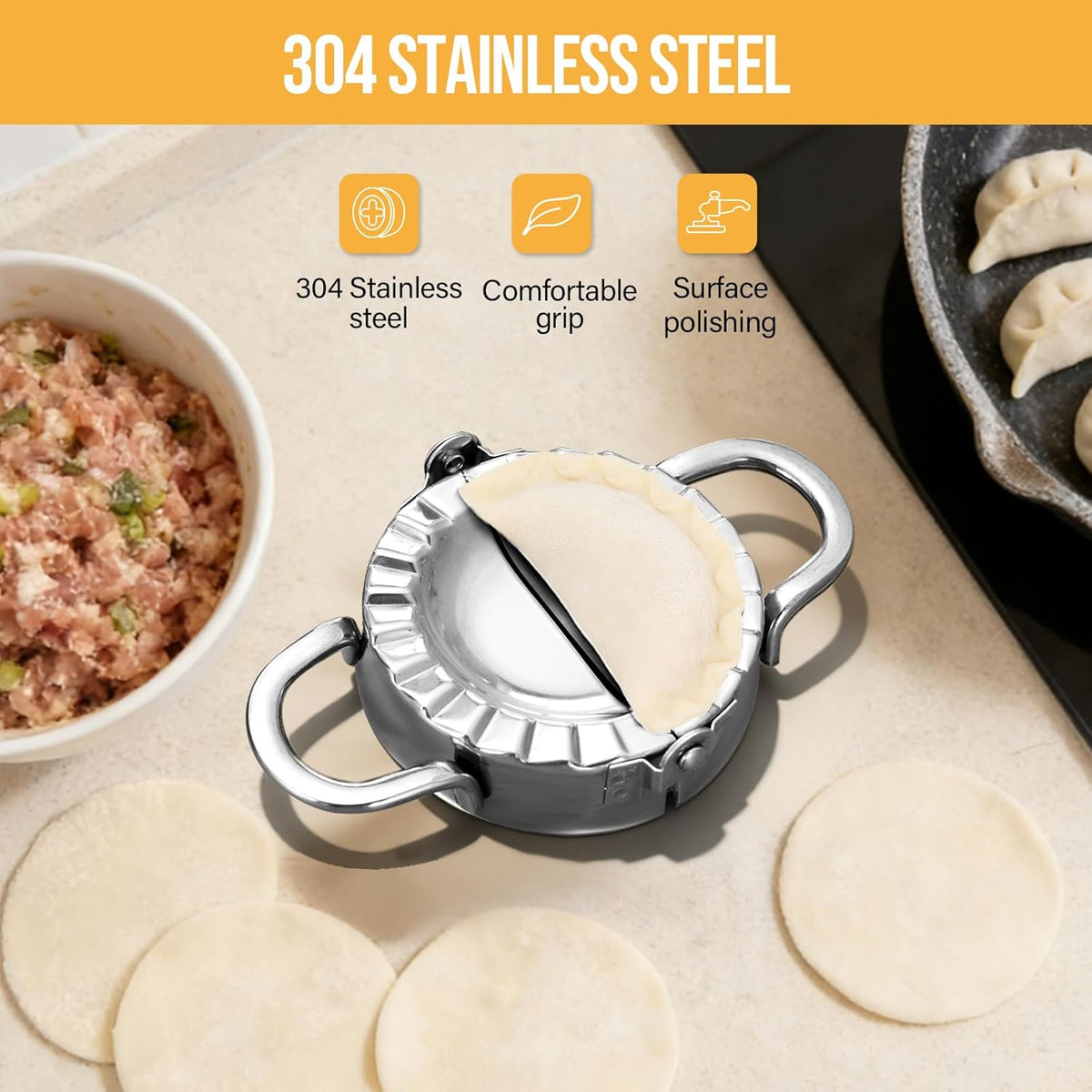 Stainless Steel Dumpling Ravioli Maker Press,2 Pack Pierogi Mold - Wonton Mould, Easy-tool for Dumpling Wrapper Dough Stamp Cutter Pastry Pie Making (2 pcs dumpling maker)