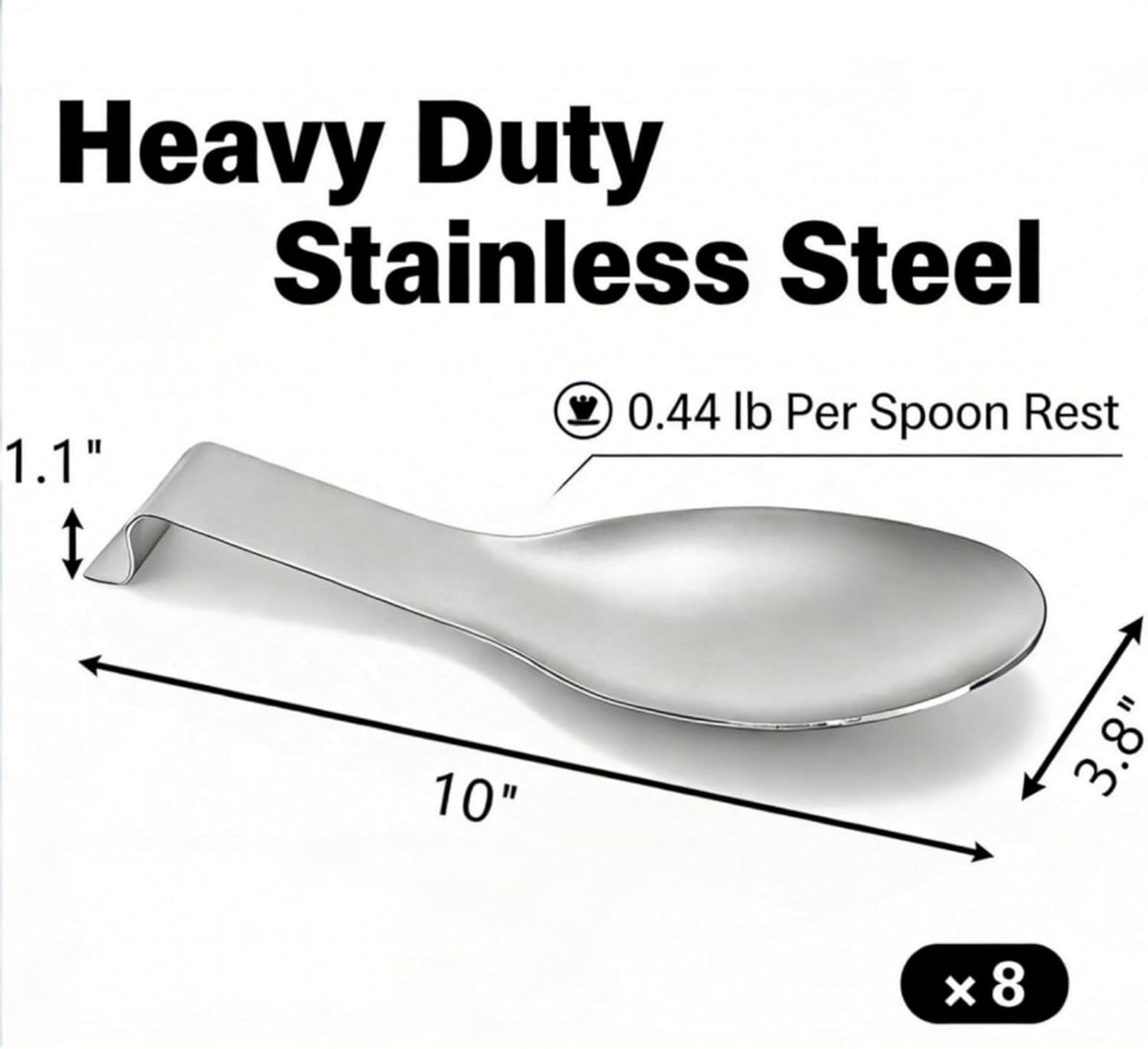 8 Pack Stainless Steel Spoon Rest, Large Size Ladle Spatula Tong Holder, Heavy Duty Cooking Utensil Rest for Stove Top Kitchen Countertop, Dishwasher Safe Kitchenware, Silver