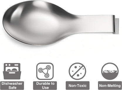 8 Pack Stainless Steel Spoon Rest, Large Size Ladle Spatula Tong Holder, Heavy Duty Cooking Utensil Rest for Stove Top Kitchen Countertop, Dishwasher Safe Kitchenware, Silver
