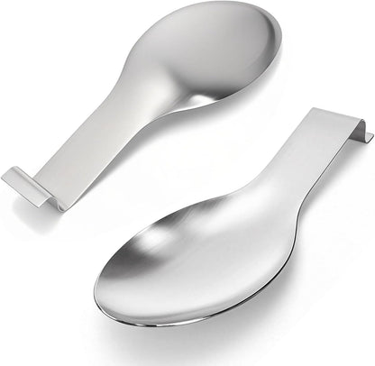 8 Pack Stainless Steel Spoon Rest, Large Size Ladle Spatula Tong Holder, Heavy Duty Cooking Utensil Rest for Stove Top Kitchen Countertop, Dishwasher Safe Kitchenware, Silver