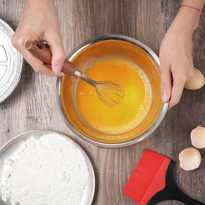 Stainless Steel Wire Cooking Whisk, Multi Function Kitchen Hand Whisk Non Stick Balloon Whisk Egg Beater for Blending Whisking Beating Frothing Stirring Batters,Wooden Handle (11""L x 2.1""W)