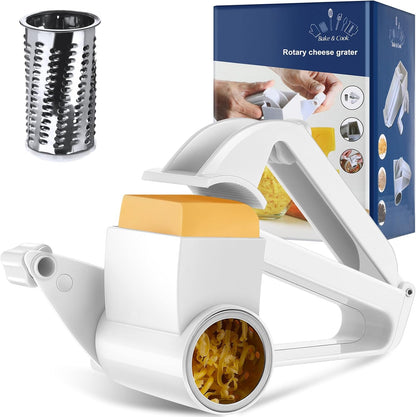 Rotary Cheese Grater Manual Handheld Cheese Grater with Stainless Steel Drum for Grating Hard Chocolate Nuts Kitchen Tool(White,1 Drum)