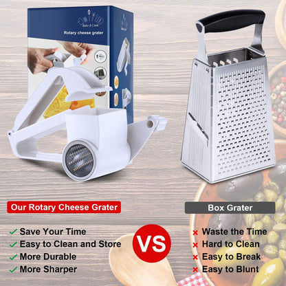 Rotary Cheese Grater Manual Handheld Cheese Grater with Stainless Steel Drum for Grating Hard Chocolate Nuts Kitchen Tool(White,1 Drum)