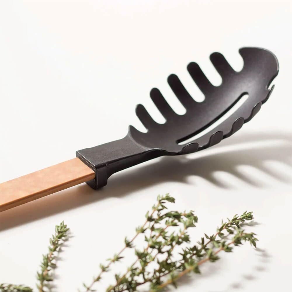 Gourmet Series Nylon Pasta Server-Natural Handle with Black Head | Heat resistant pasta fork with hanging hole. Lightweight and durable spaghetti server, dishwasher safe, made in USA