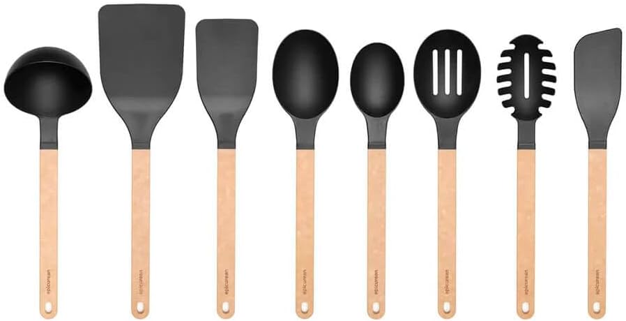 Gourmet Series Nylon Pasta Server-Natural Handle with Black Head | Heat resistant pasta fork with hanging hole. Lightweight and durable spaghetti server, dishwasher safe, made in USA