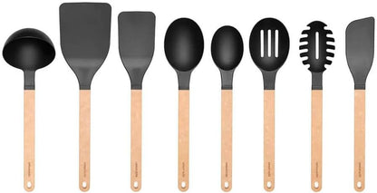 Gourmet Series Nylon Pasta Server-Natural Handle with Black Head | Heat resistant pasta fork with hanging hole. Lightweight and durable spaghetti server, dishwasher safe, made in USA