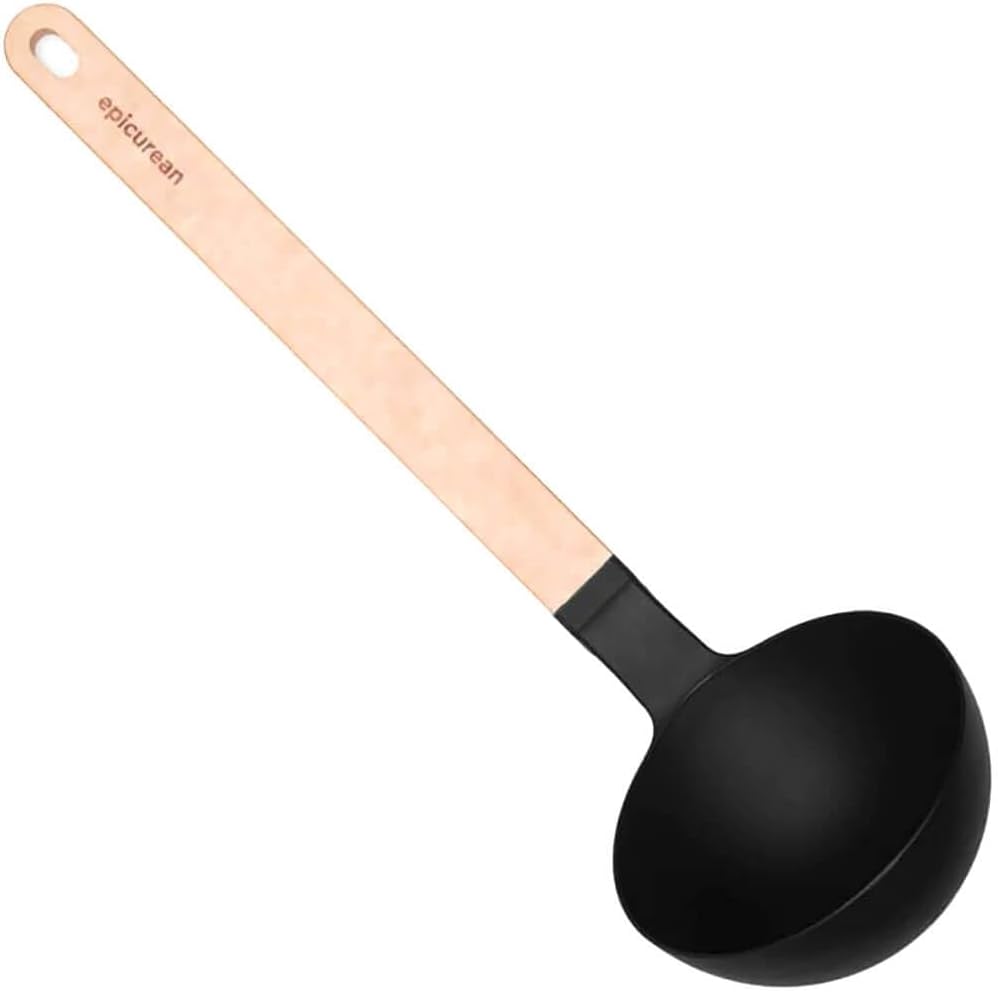 Gourmet Series Nylon Pasta Server-Natural Handle with Black Head | Heat resistant pasta fork with hanging hole. Lightweight and durable spaghetti server, dishwasher safe, made in USA