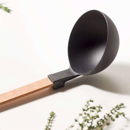 Gourmet Series Nylon Pasta Server-Natural Handle with Black Head | Heat resistant pasta fork with hanging hole. Lightweight and durable spaghetti server, dishwasher safe, made in USA