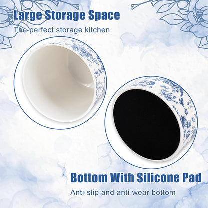 Blue Floral Ceramic Utensil Holder Chinoiserie Chopstick Crock | Vintage Toile Flower Butterfly, Cooking Tool Storage Organizer Container, For 250th Anniversary Home Kitchen Countertop Decor