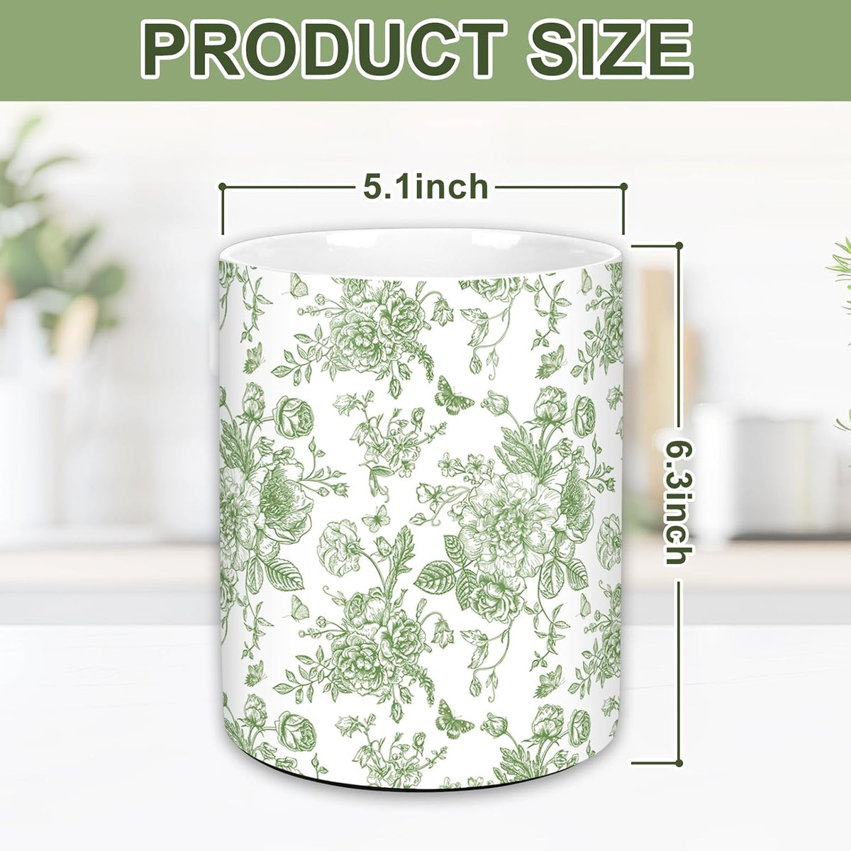 Blue Floral Ceramic Utensil Holder Chinoiserie Chopstick Crock | Vintage Toile Flower Butterfly, Cooking Tool Storage Organizer Container, For 250th Anniversary Home Kitchen Countertop Decor