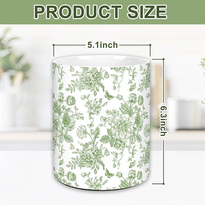 Blue Floral Ceramic Utensil Holder Chinoiserie Chopstick Crock | Vintage Toile Flower Butterfly, Cooking Tool Storage Organizer Container, For 250th Anniversary Home Kitchen Countertop Decor