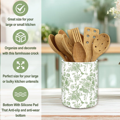 Blue Floral Ceramic Utensil Holder Chinoiserie Chopstick Crock | Vintage Toile Flower Butterfly, Cooking Tool Storage Organizer Container, For 250th Anniversary Home Kitchen Countertop Decor