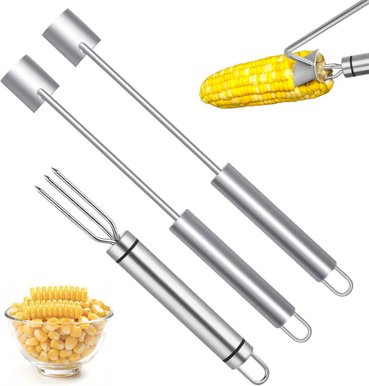 Professional Corn Peeler for Corn on the Cob, 2-Pack Stainless Steel Corn Stripper Tool with Long Handle & Safety Guard, Efficient Corn Kernel Remover for Kitchen, Wedding Favors, Party Supplies (2)
