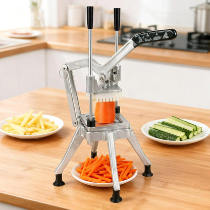 Commercial Vegetable Chopper w/ 4 Replacement Blades, Stainless Steel French Fry Cutter Potato Dicer & Fruit Slicer for Restaurants & Home Kitchen