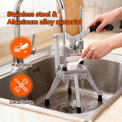 Commercial Vegetable Chopper w/ 4 Replacement Blades, Stainless Steel French Fry Cutter Potato Dicer & Fruit Slicer for Restaurants & Home Kitchen