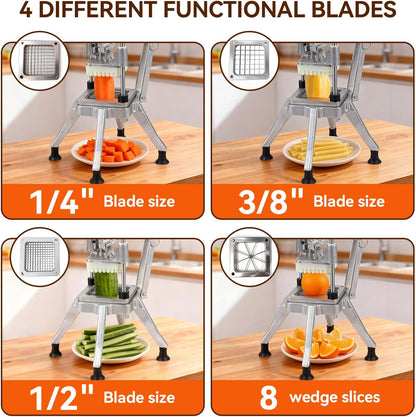 Commercial Vegetable Chopper w/ 4 Replacement Blades, Stainless Steel French Fry Cutter Potato Dicer & Fruit Slicer for Restaurants & Home Kitchen