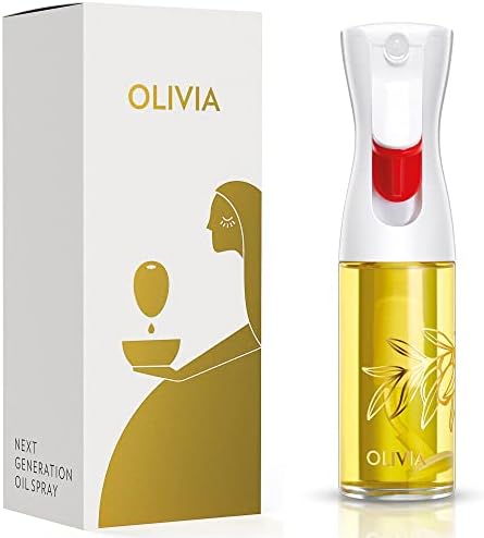 OLIVIA SIGNATURE Oil Sprayer, 130ml Glass, Golden Leaves | Portion control mist for air fryer, salad, BBQ, refillable & reusable, fine mist olive oil kitchen sprayer, anti-drip
