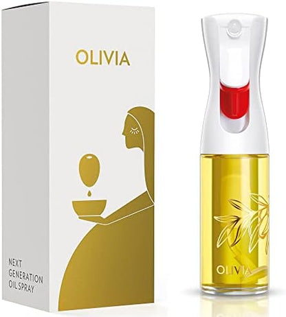OLIVIA SIGNATURE Oil Sprayer, 130ml Glass, Golden Leaves | Portion control mist for air fryer, salad, BBQ, refillable & reusable, fine mist olive oil kitchen sprayer, anti-drip