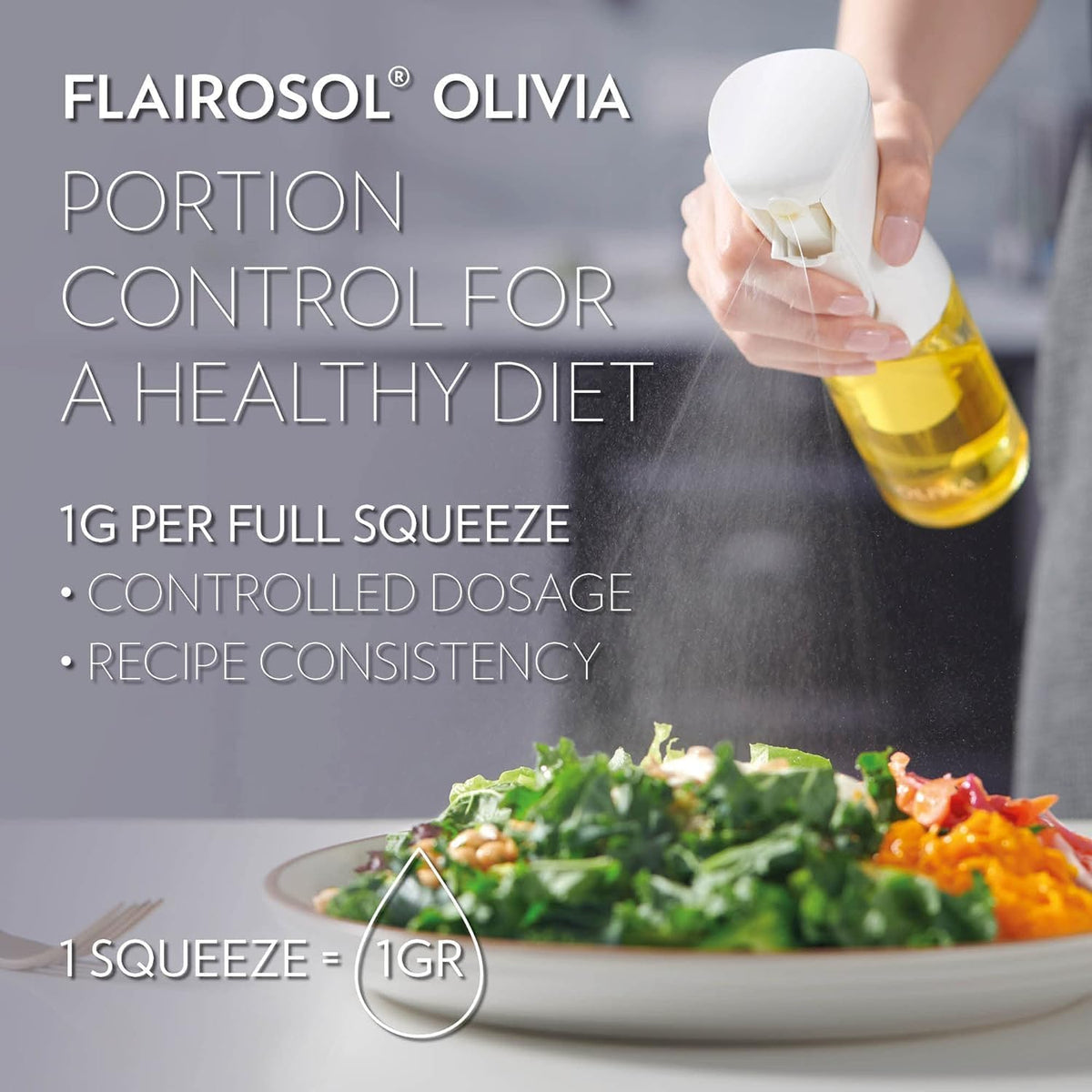 OLIVIA SIGNATURE Oil Sprayer, 130ml Glass, Golden Leaves | Portion control mist for air fryer, salad, BBQ, refillable & reusable, fine mist olive oil kitchen sprayer, anti-drip