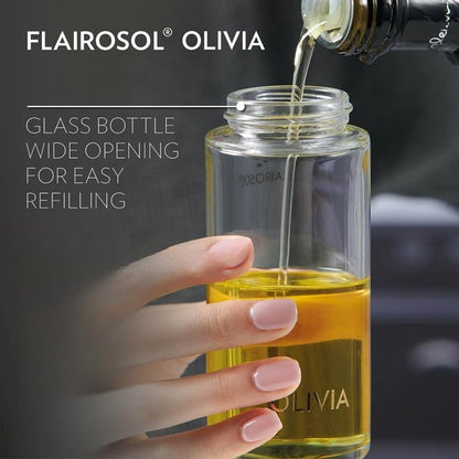OLIVIA SIGNATURE Oil Sprayer, 130ml Glass, Golden Leaves | Portion control mist for air fryer, salad, BBQ, refillable & reusable, fine mist olive oil kitchen sprayer, anti-drip