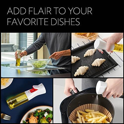 OLIVIA SIGNATURE Oil Sprayer, 130ml Glass, Golden Leaves | Portion control mist for air fryer, salad, BBQ, refillable & reusable, fine mist olive oil kitchen sprayer, anti-drip