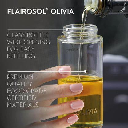 OLIVIA SIGNATURE Oil Sprayer, 130ml Glass, Golden Leaves | Portion control mist for air fryer, salad, BBQ, refillable & reusable, fine mist olive oil kitchen sprayer, anti-drip