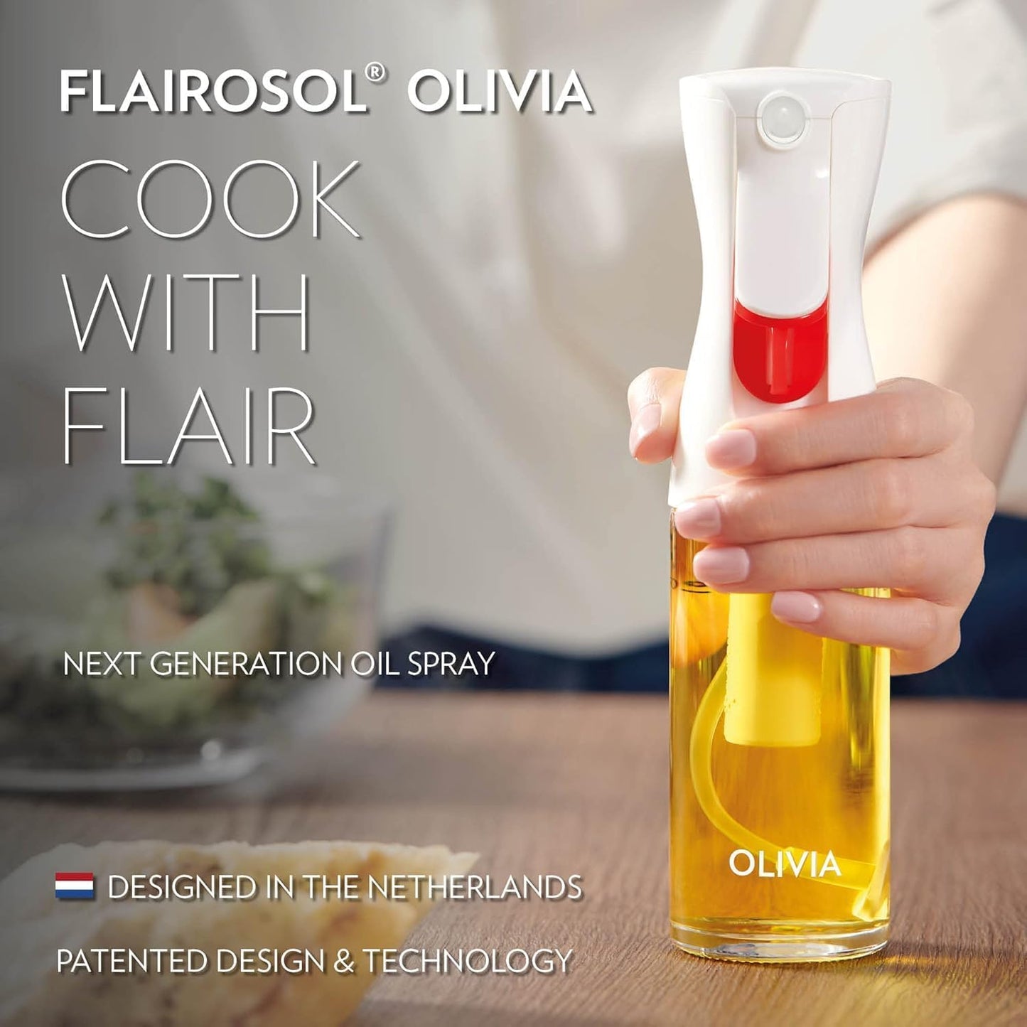 OLIVIA SIGNATURE Oil Sprayer, 130ml Glass, Golden Leaves | Portion control mist for air fryer, salad, BBQ, refillable & reusable, fine mist olive oil kitchen sprayer, anti-drip