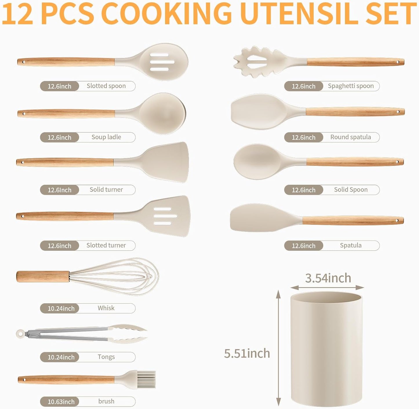 Silicone Cooking Utensil Set,12 PCS Cooking Cookware Kitchen Utensils Set for Cooking, Nonstick 446°F Heat-Resistant Cookware Kitchen Tools of Spoon,Brush,Whisk,Spatula,Turner Tongs (Black)