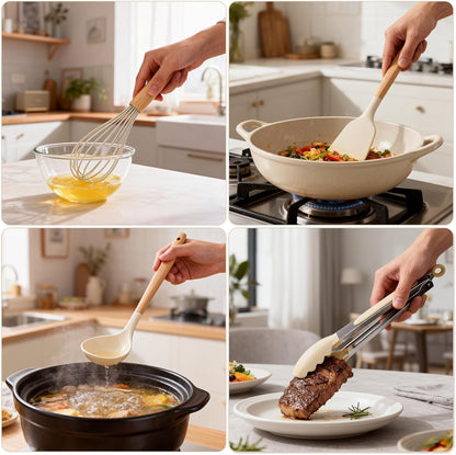 Silicone Cooking Utensil Set,12 PCS Cooking Cookware Kitchen Utensils Set for Cooking, Nonstick 446°F Heat-Resistant Cookware Kitchen Tools of Spoon,Brush,Whisk,Spatula,Turner Tongs (Black)