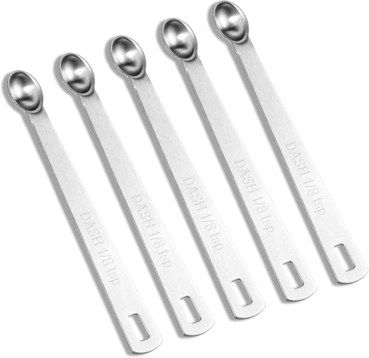 5 Pcs 1/8 Teaspoon Measuring Spoons Mini Spoons Stainless Steel Measuring Spoons Small Dessert Spoons For Kitchen Family Cafe Scooping Spices Oil And Cooking Wine 1/8 tsp (Silver)