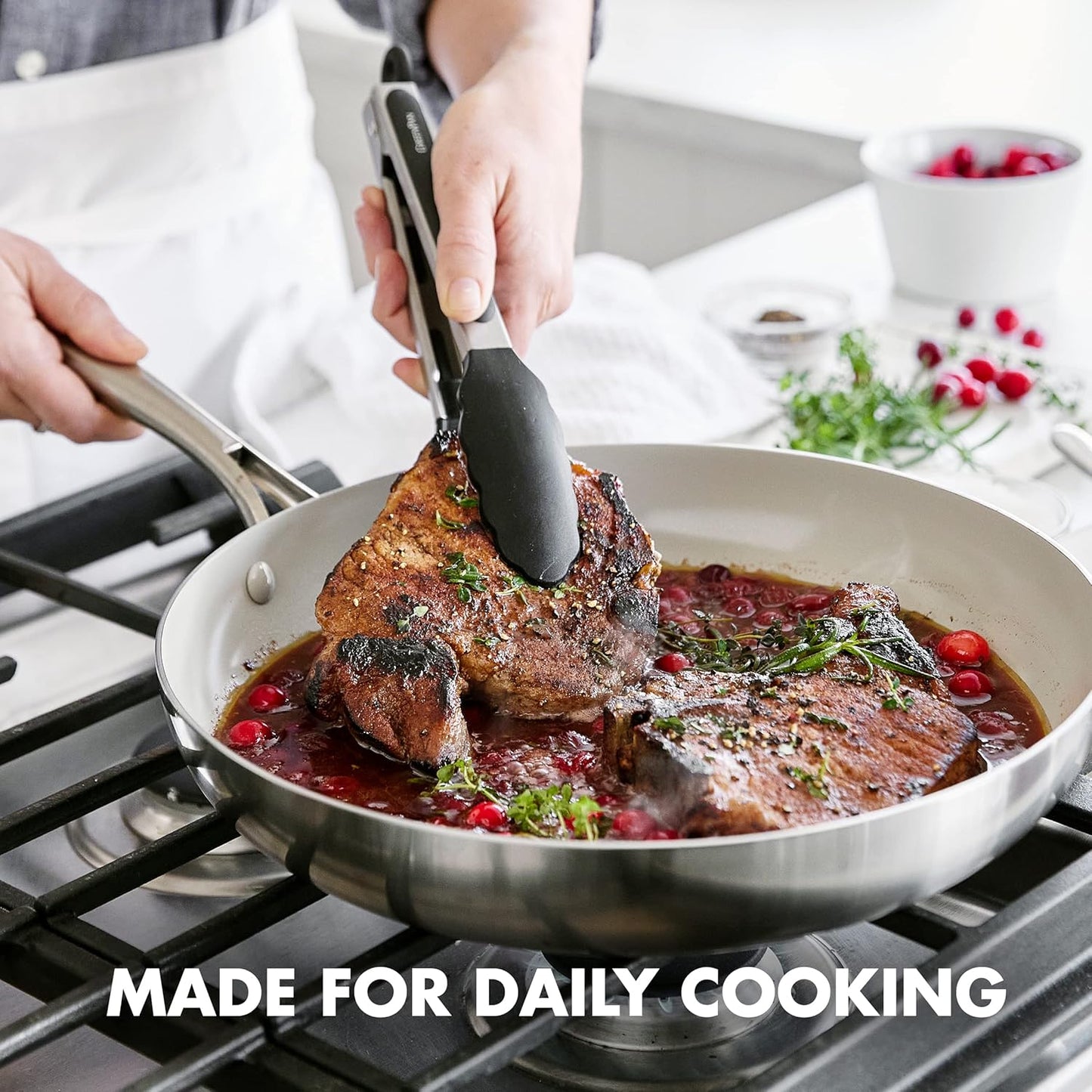 5 Piece Cooking Utensil Set, Flexible Nonstick Silicone, Stain-Free, Tongs, Turner, Spatula, Skimmer, and Slotted Spoon, Black