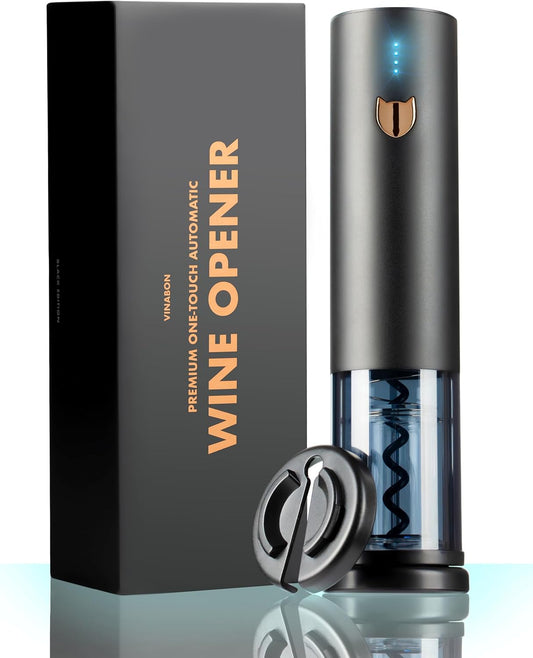 Electric Wine Opener - Updated 2026 One-Touch Automatic Wine Bottle Opener Corkscrew - Rechargeable (Up to 100 Bottles/Charge) with Foil Cutter Stand, LED Indicator. Includes Wine Guide eBook