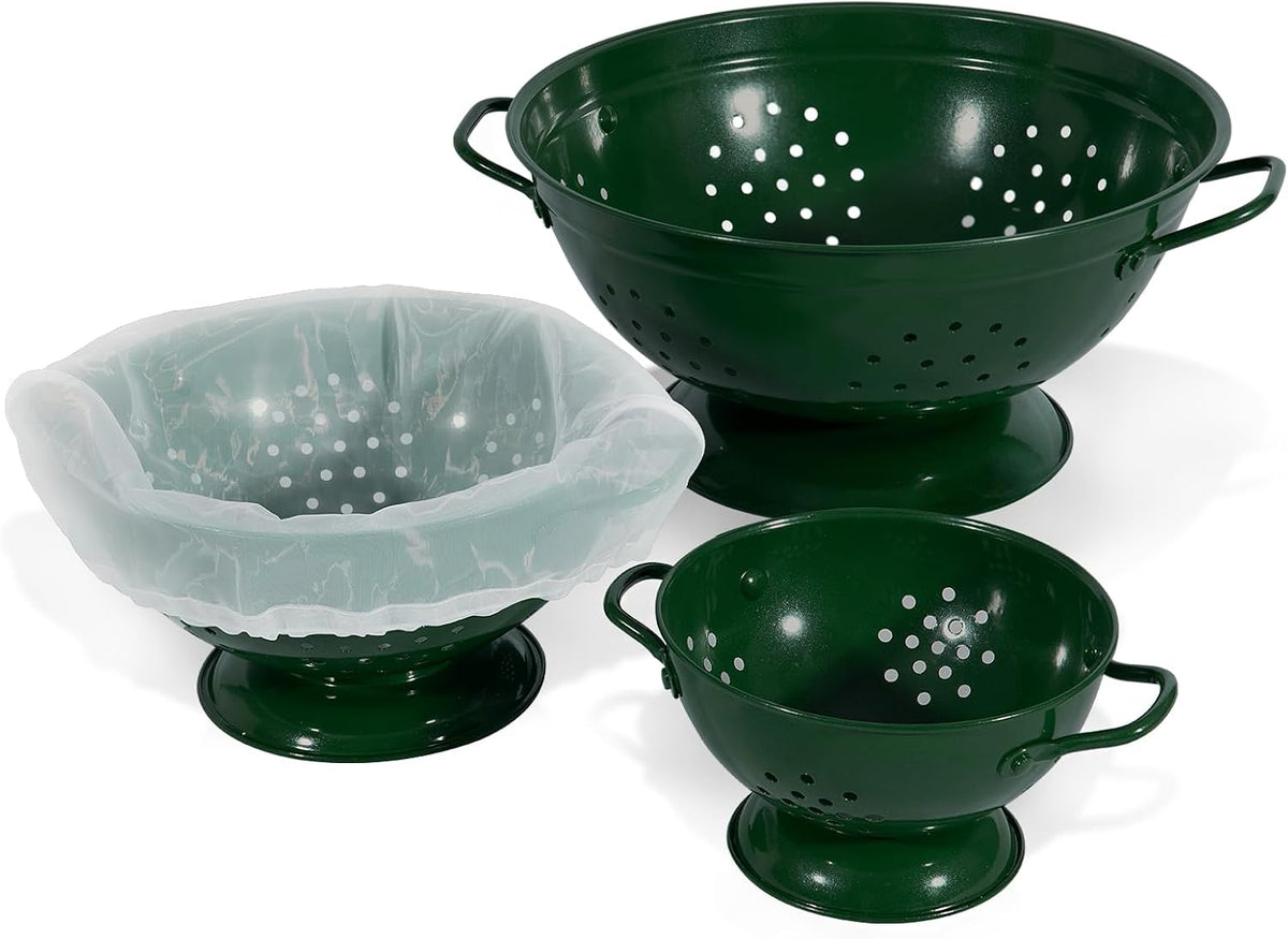 Metal Colander Set of 3, Strainer Basket with Handles perfect for Spaghetti, Pasta, Berry, Vegetable, Fruit, Solid Base Powder Coated Kitchen Essential Strainer Set, 1 & 3.5 & 5 Qt (Cream)