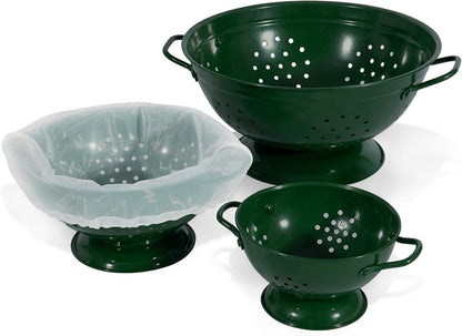 Metal Colander Set of 3, Strainer Basket with Handles perfect for Spaghetti, Pasta, Berry, Vegetable, Fruit, Solid Base Powder Coated Kitchen Essential Strainer Set, 1 & 3.5 & 5 Qt (Cream)