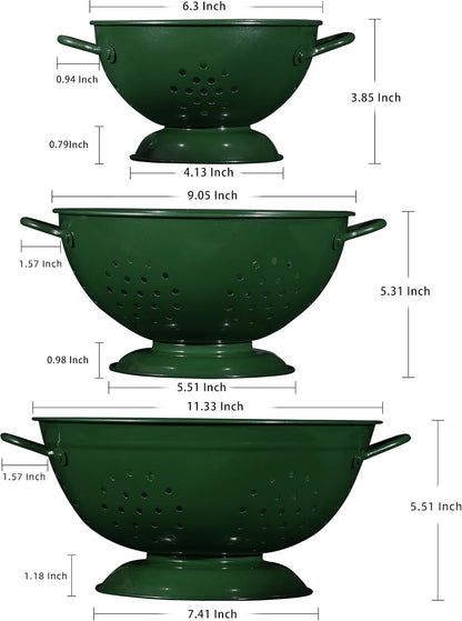 Metal Colander Set of 3, Strainer Basket with Handles perfect for Spaghetti, Pasta, Berry, Vegetable, Fruit, Solid Base Powder Coated Kitchen Essential Strainer Set, 1 & 3.5 & 5 Qt (Cream)