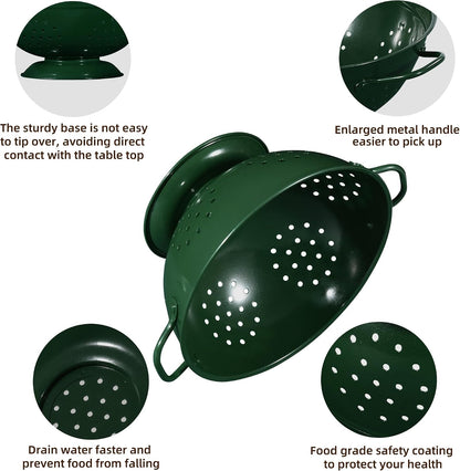 Metal Colander Set of 3, Strainer Basket with Handles perfect for Spaghetti, Pasta, Berry, Vegetable, Fruit, Solid Base Powder Coated Kitchen Essential Strainer Set, 1 & 3.5 & 5 Qt (Cream)