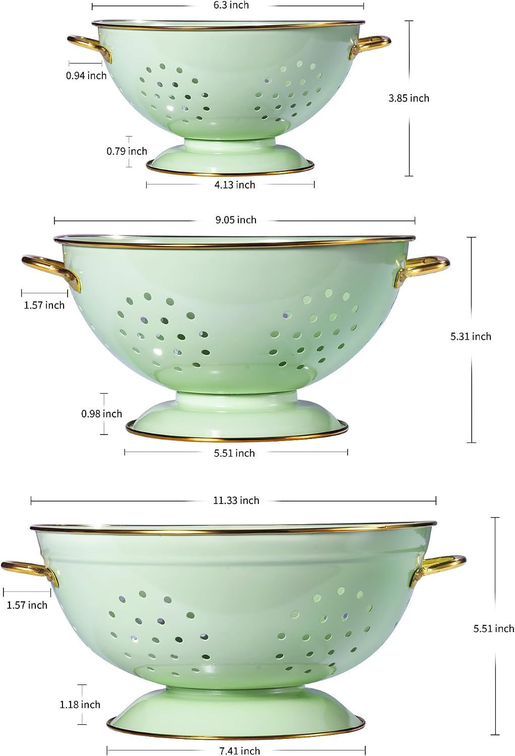 Metal Colander Set of 3, Strainer Basket with Handles perfect for Spaghetti, Pasta, Berry, Vegetable, Fruit, Solid Base Powder Coated Kitchen Essential Strainer Set, 1 & 3.5 & 5 Qt (Cream)