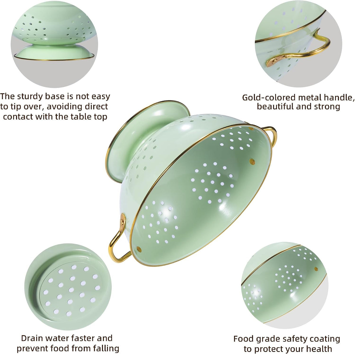 Metal Colander Set of 3, Strainer Basket with Handles perfect for Spaghetti, Pasta, Berry, Vegetable, Fruit, Solid Base Powder Coated Kitchen Essential Strainer Set, 1 & 3.5 & 5 Qt (Cream)