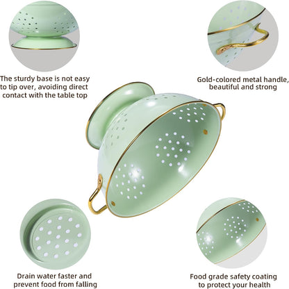 Metal Colander Set of 3, Strainer Basket with Handles perfect for Spaghetti, Pasta, Berry, Vegetable, Fruit, Solid Base Powder Coated Kitchen Essential Strainer Set, 1 & 3.5 & 5 Qt (Cream)